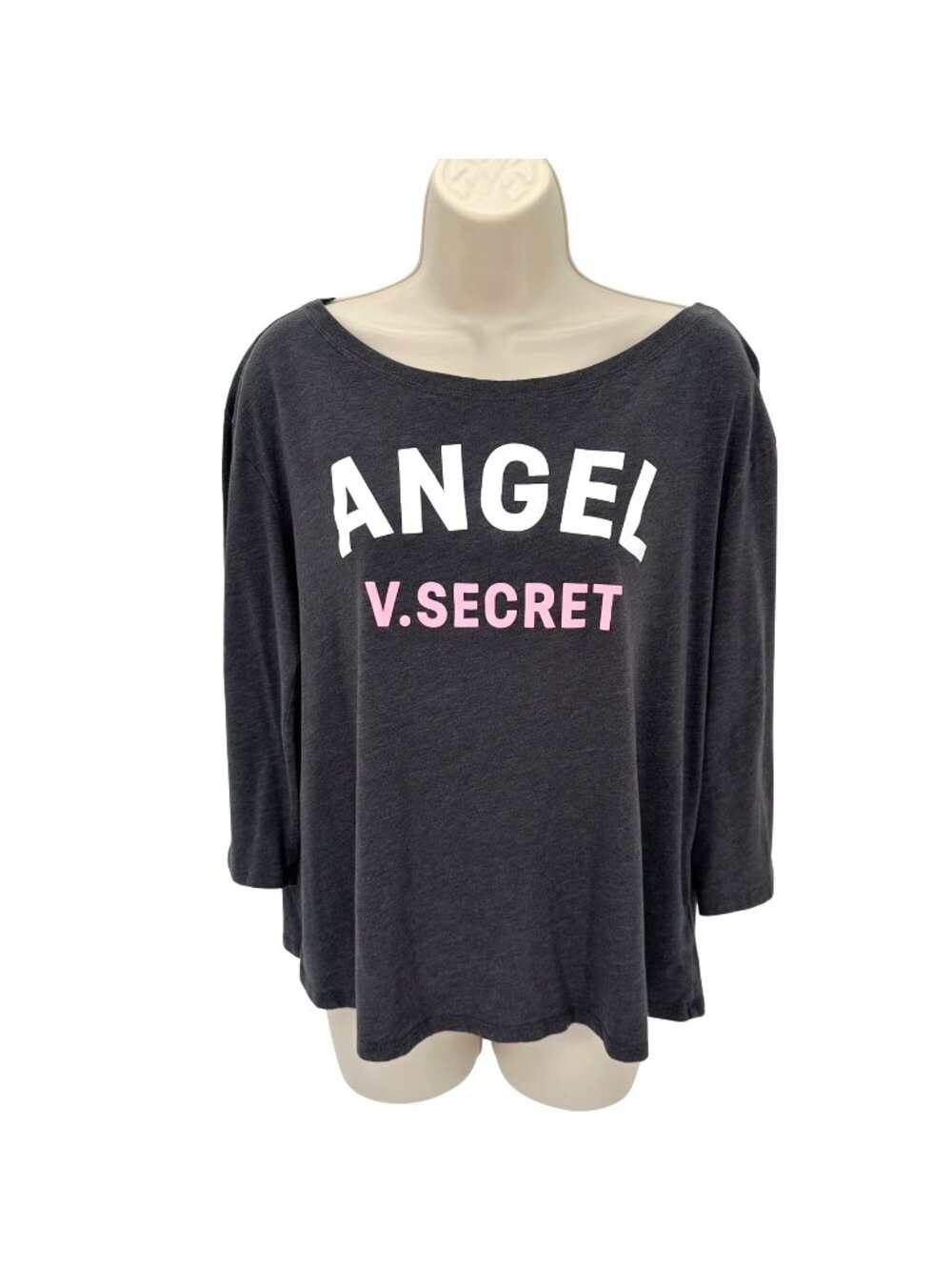 Victoria’s Secret Angel Graphic Charcoal Gray 3/4 Sleeve Top Women’s L